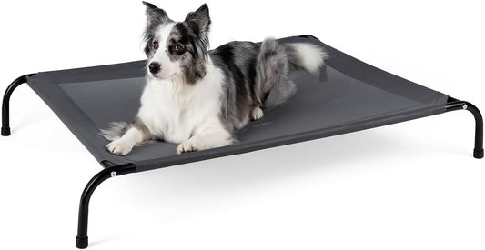 50" Lx35 Wx8 H Cooling Elevated Dog Bed for Large Dogs with Non-Slip Floor Protectors & Breathable Mesh, Raised Indoor & Outdoor Dog Cot Pet Hammock, Grey