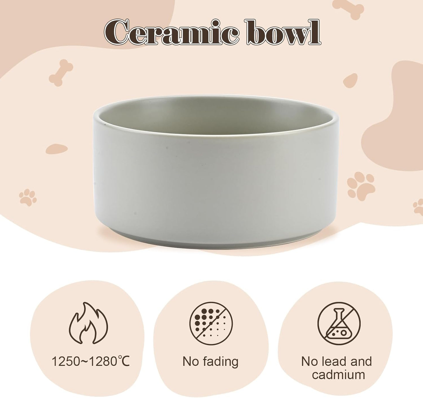 SPUNKYJUNKY Raised Ceramic Dog Bowls Set with Non-Slip Acacia Wood Stand for Large Sized Dog(60.87 OZ, Gray)