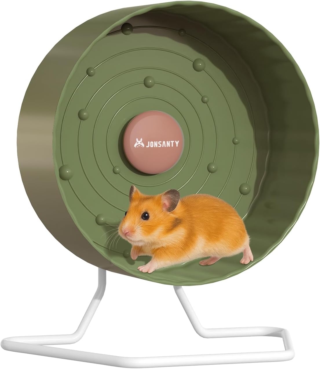 9.5" Silent Hamster Wheel, Exercise, Release Stress, Relieve Anxiety, Adjustable Height Stand, for Syrian Dwarf Hamster, Gerbil, Mice, Small Medium Sized Pets, Green