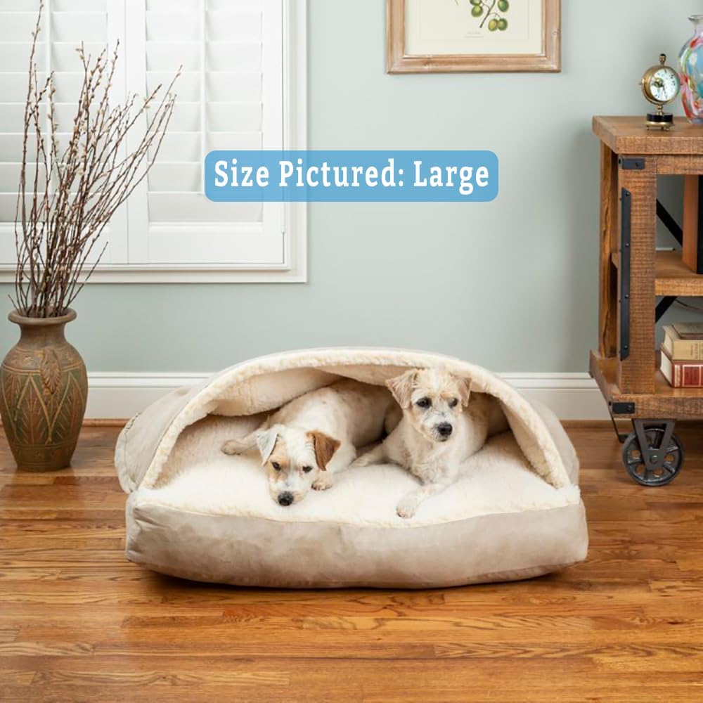 Snoozer Luxury Rectangle Cozy Cave Dog Bed - Indoor Dog Bed with Cover Cave, Covered Calming Burrow for Large Sized Pets with Blanket Attached, Enclosed, Washable - XL, Buckskin