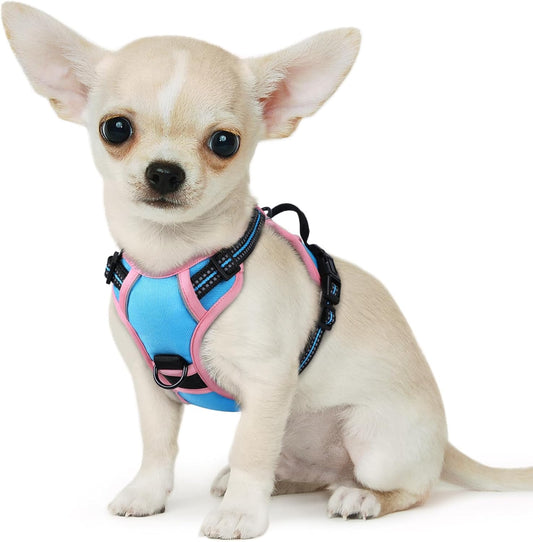 Eagloo Small Dog Harness No Pull, Service Vest with Reflective Strips and Control Handle, Adjustable and Comfortable for Walking, No Choke Pet Harness with 2 Metal Rings, Pink & Blue, XS