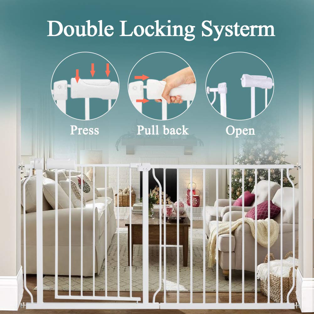 ALLAIBB Extra Wide Pressure Mounted Baby Gate Walk Through Child Kids Safety Toddler Tension White Long Large Pet Dog Gates with Extension for doorways Kitchen (38.58-43.31"/98-110cm)