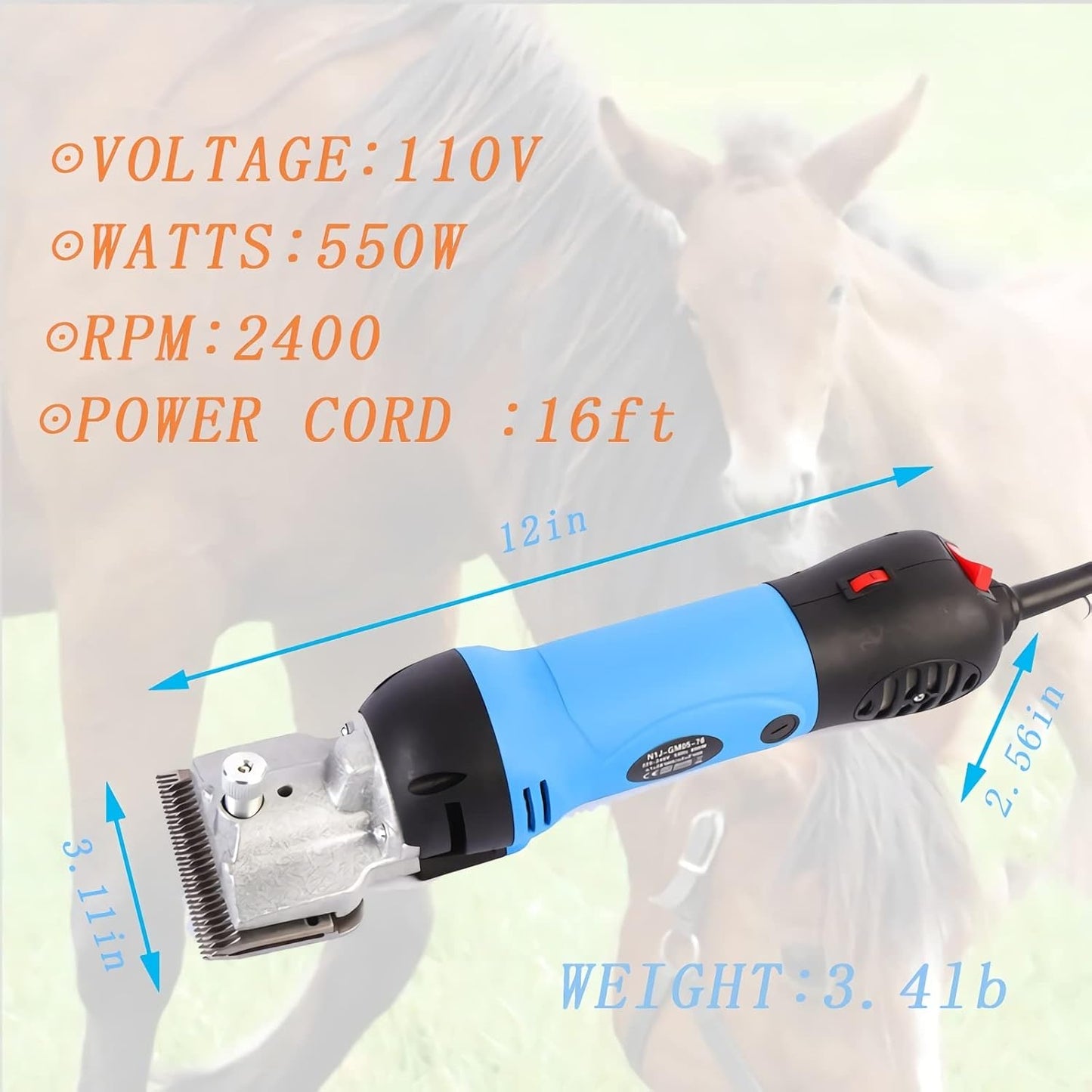Horse Clippers,550w Electric Horse Grooming Kit,Professional Livestock Clippers, 6 Speeds Heavy Duty Equine Clippers for Big Dogs