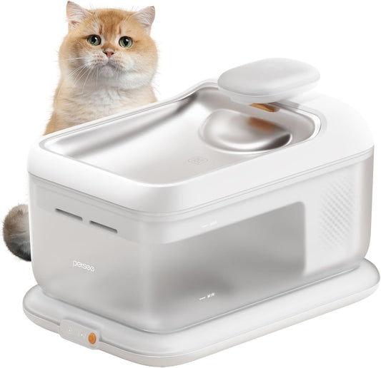 Thermostatic Automatic Pet Water Fountain, Cordless Pet Water Dispenser, Heating Function, 4.5L with Stainless Steel Tray for Cats Dogs Multiple Pets Indoor, S7 Plus White