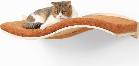 Cat Wall Shelves for Large Cats - Wall Mounted Furniture with Comfortable Cushion, Perfect Perch and Bed for Multi-Cat Households - 35 inch Wavy Shelf for Climbing, Playing, Resting, and Lounging