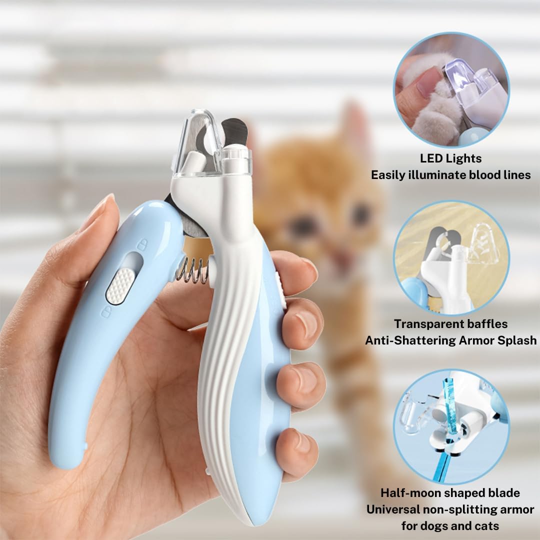 Cat Nail Clippers, Whale Shape Precision Trimming Tool, Ergonomic Non-Slip Handle, Safety Guard, Compact & Easy to Clean (Blue)
