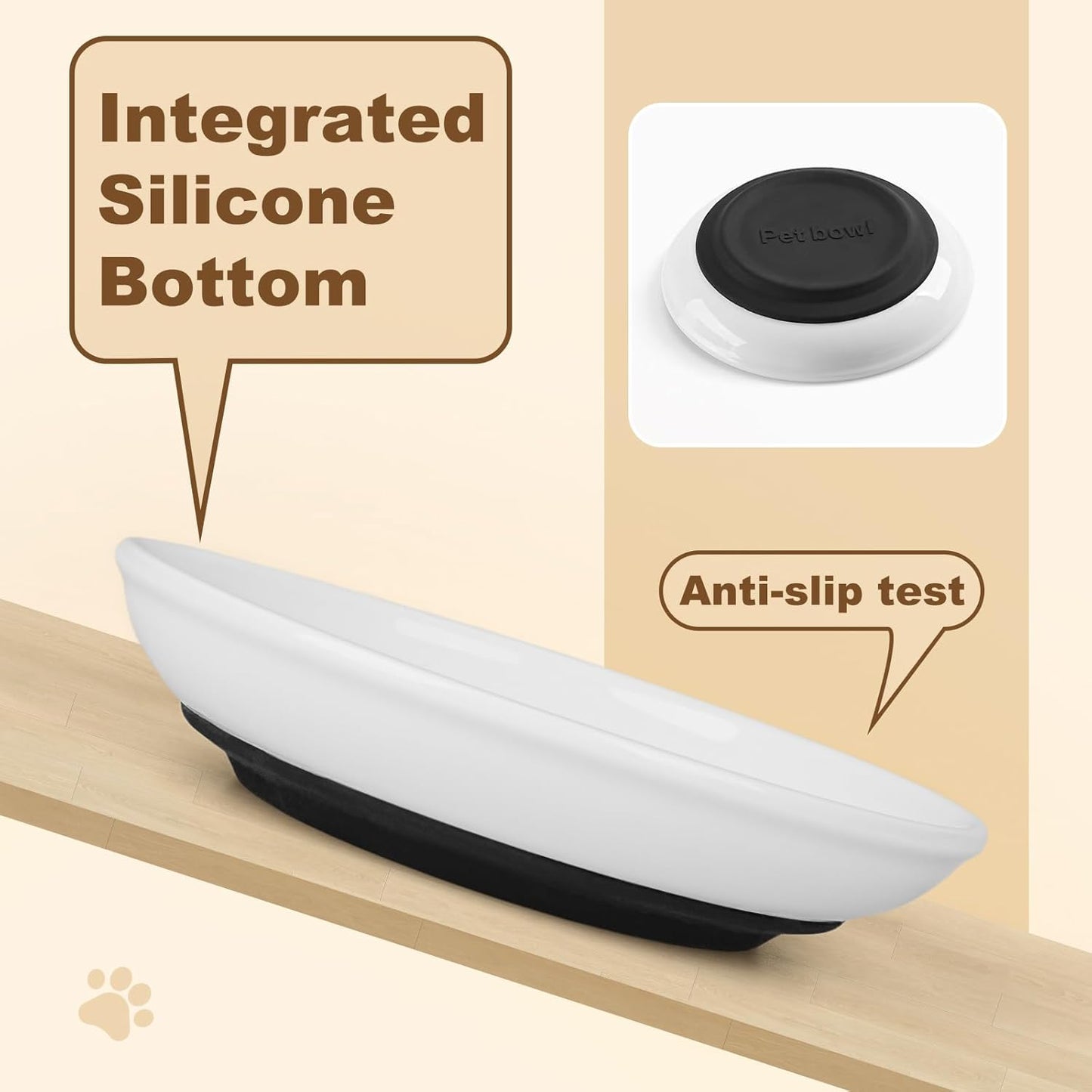 Ceramic Cat Food Bowls - 2 Pack Shallow Plates for Wet Food, Whisker-Friendly Feeding Dish with Non-Slip Silicone Base, Microwave & Dishwasher Safe for Indoor Cats & Kittens