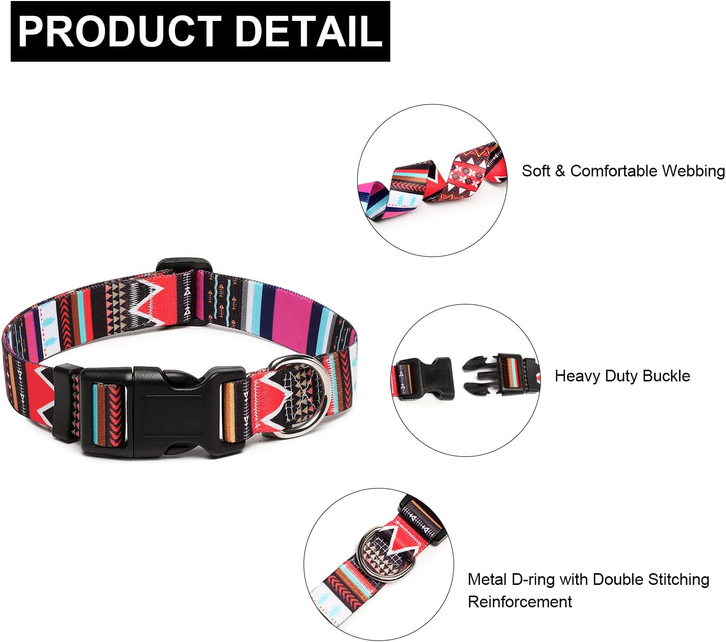 Mercano Adjustable Dog Collar - Special Design Patterns, Soft Nylon Comfortable Durable Pet Collar for Small Medium Large Dogs (S, Tribal Pink)