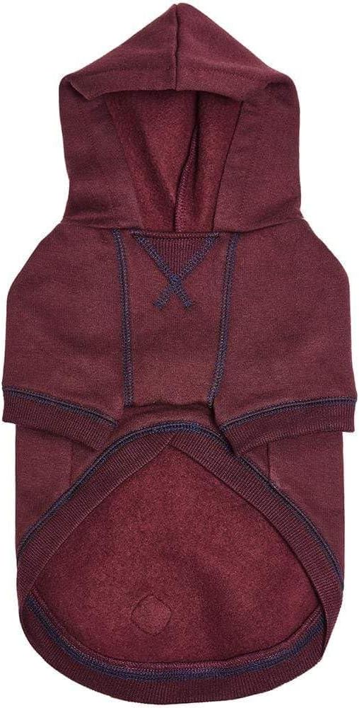 Blueberry Pet Essentials Hoodie – 20″ Cotton-Blend Sweatshirt with Hood, Burgundy Red, Machine-Washable Small-Dog Jersey