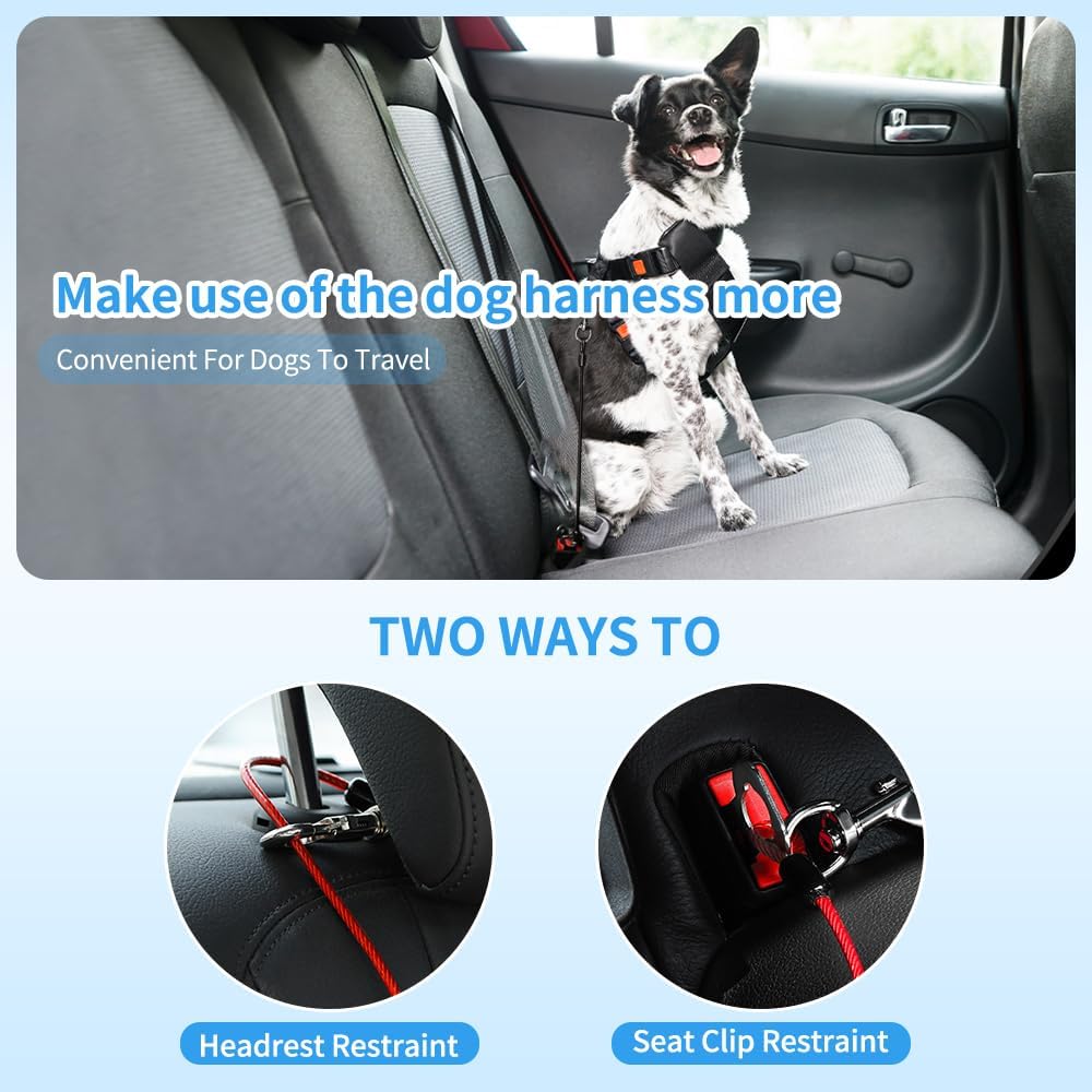 Dog Seat Belt Harness for Car,2pcs Dog Seatbelt of Coated Wire Leash Safety Restraint,No Chew Tether Cable Vehicle Dog Accessories,Double Clips & Latch (2 Pack Red+Blue, 16 inch/40 CM)