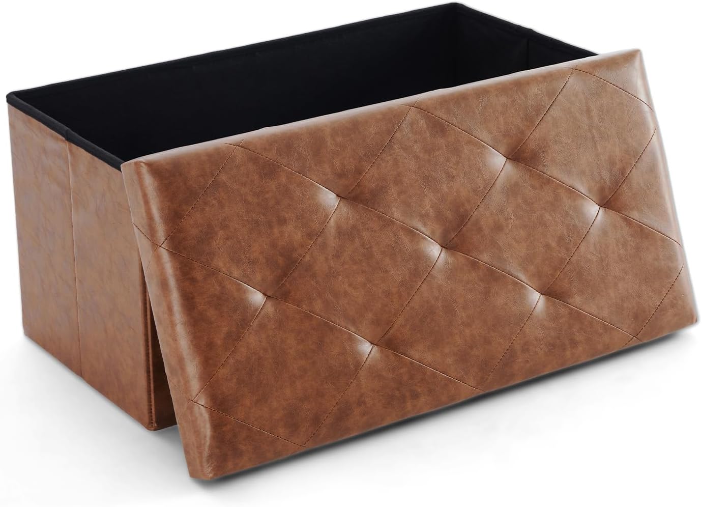 Sweetcrispy 30 Inches Folding Ottoman with Storage Bench, Foot Rest Stool, End of Bed Storage Bench Upholstered, Load 660 lbs, for Living Room, Synthetic Leather, Brown