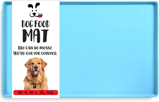DogBuddy Dog Food Mat – Waterproof Dog Bowl Mat for Food and Water, Silicone Pet Feeding Mats for Floors, Non-Slip Placemat with High Edges for Dogs Bowls, Puppy Essentials (Small: 19"x12", Maya)