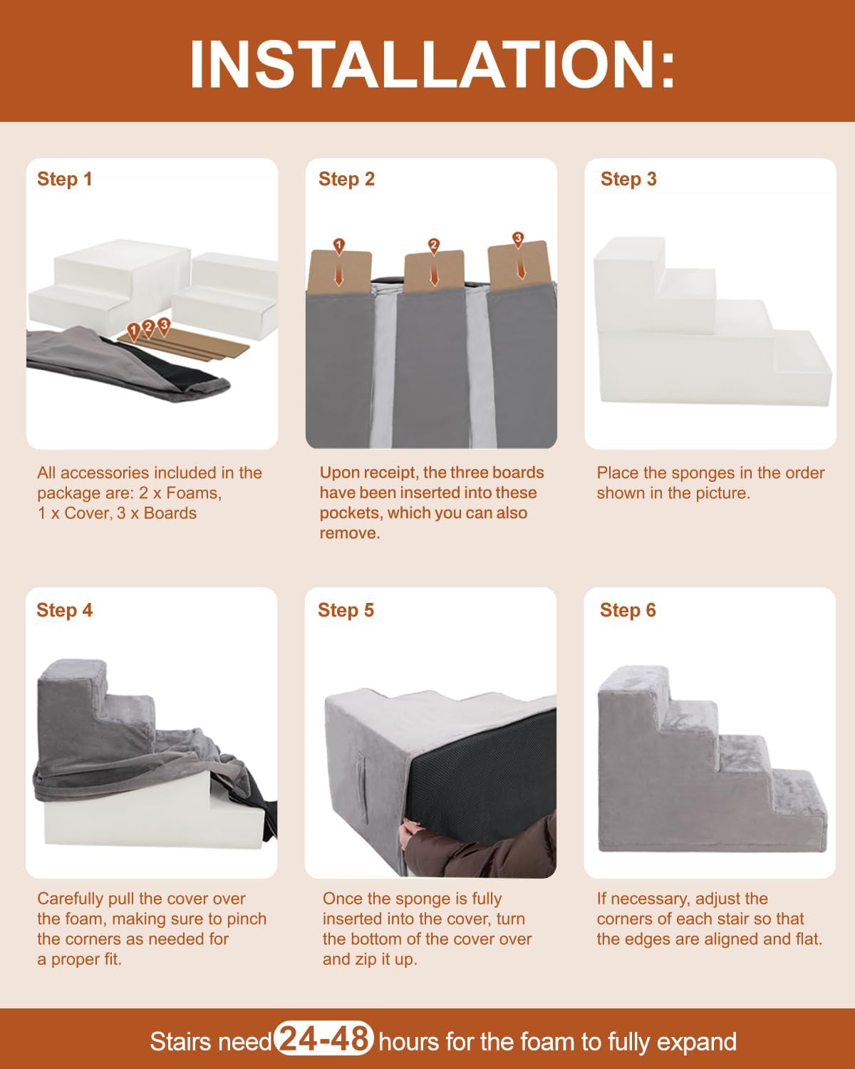 Dog Stairs for Small Dogs,22" 5-Step Pet Stairs for High Beds and Couches，Dog Steps with Non-Slip Bottom and High-Density Foam Indoor Outdoor,Grey