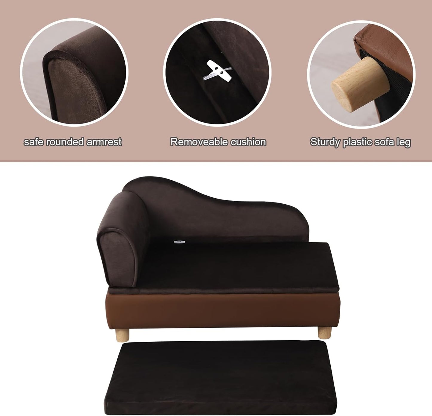 Pet Bed Sofa, Puppy Bed with Storage, Small Dog Couch with Removable & Washable Cushion, Comfy Pet Couch Bed for Cats & Puppy (Brown)