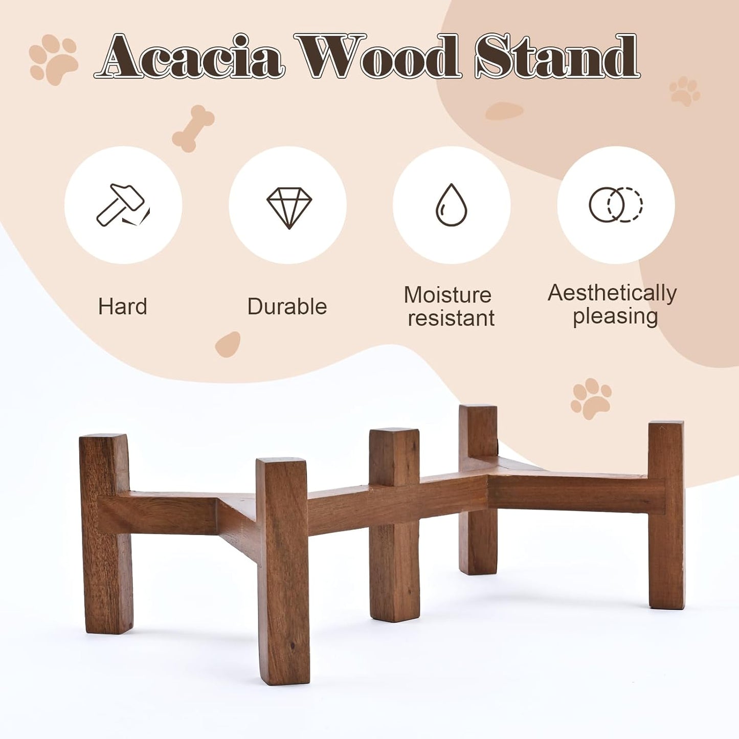 SPUNKYJUNKY Ceramic Dog Bowls Set with Acacia Wood Stand - Raised Dog Food and Water Bowl for Small Dogs (13.52 OZ, Gray)