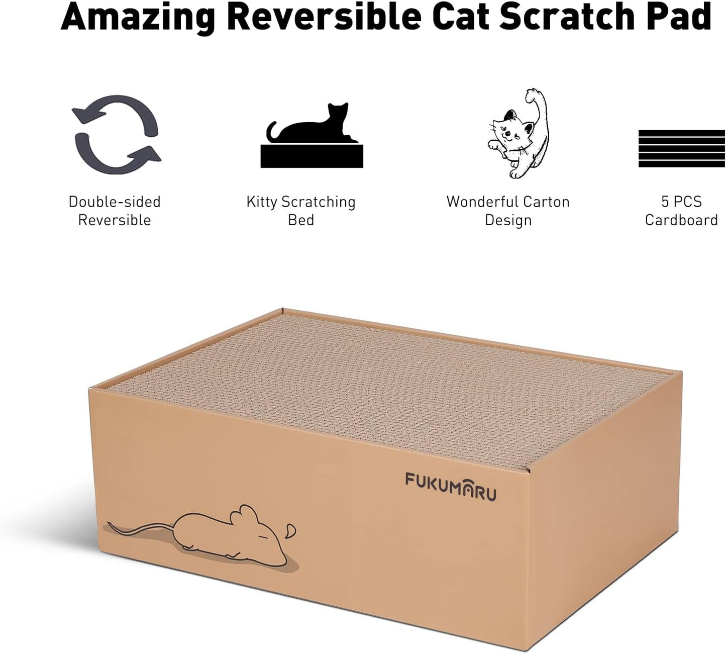 FUKUMARU 5 PCS Cat Scratching Boards, 11.4 Inch Width Ex-Large Cat Scratcher Box, Reversible Cardboard Scratchers for Indoor Cats, Cat Scratch Box for Large, Medium and Small Cats, Protect Furniture
