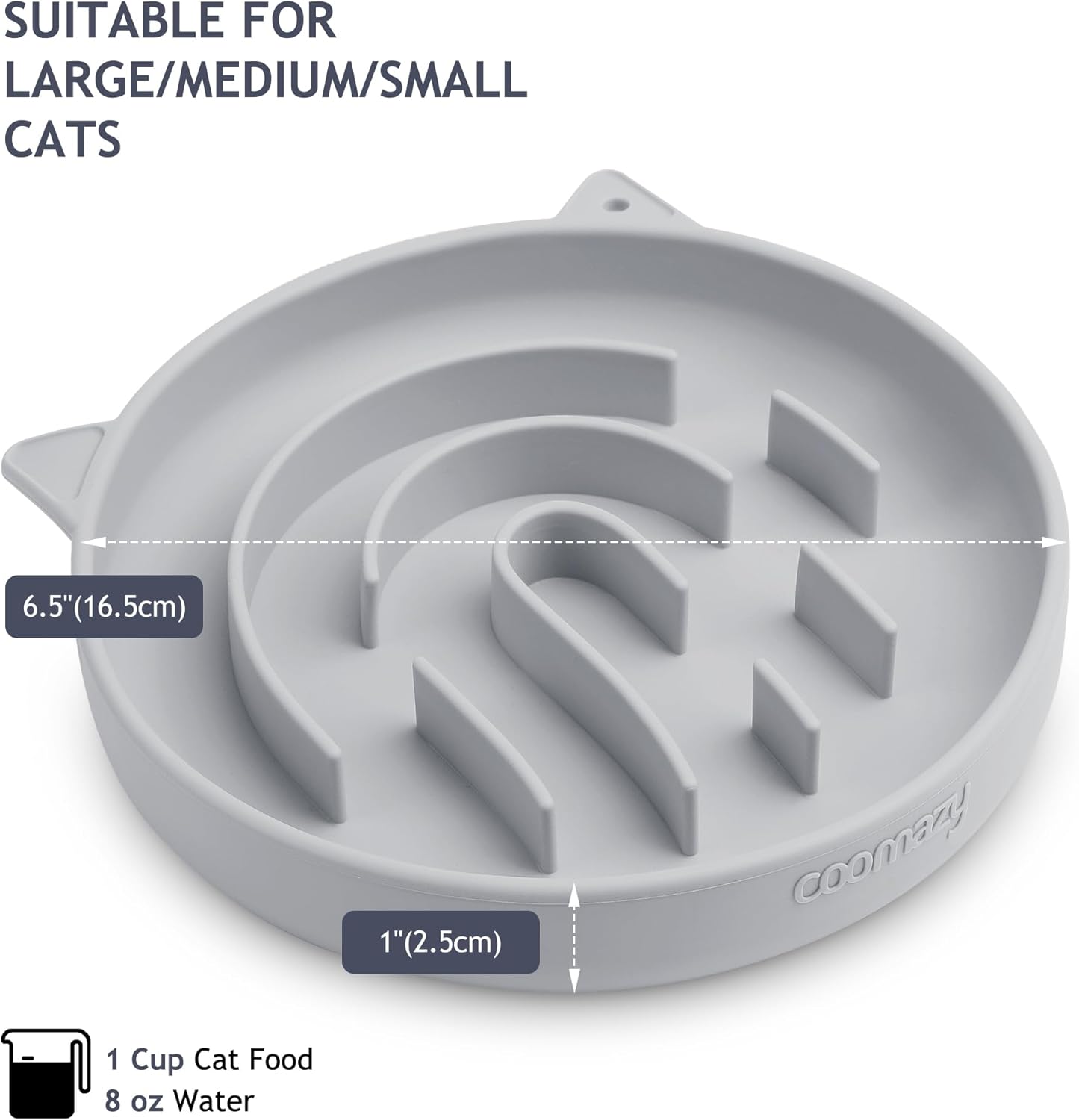 Coomazy Silicone Slow Feeder Dog Cat Bowls, Interactive Puzzle Toy for Pets Food Training, Keeps Dogs Cats Busy, Prevents Puppy Kitty Overeating (Smoke Gray, 1.4Cup)