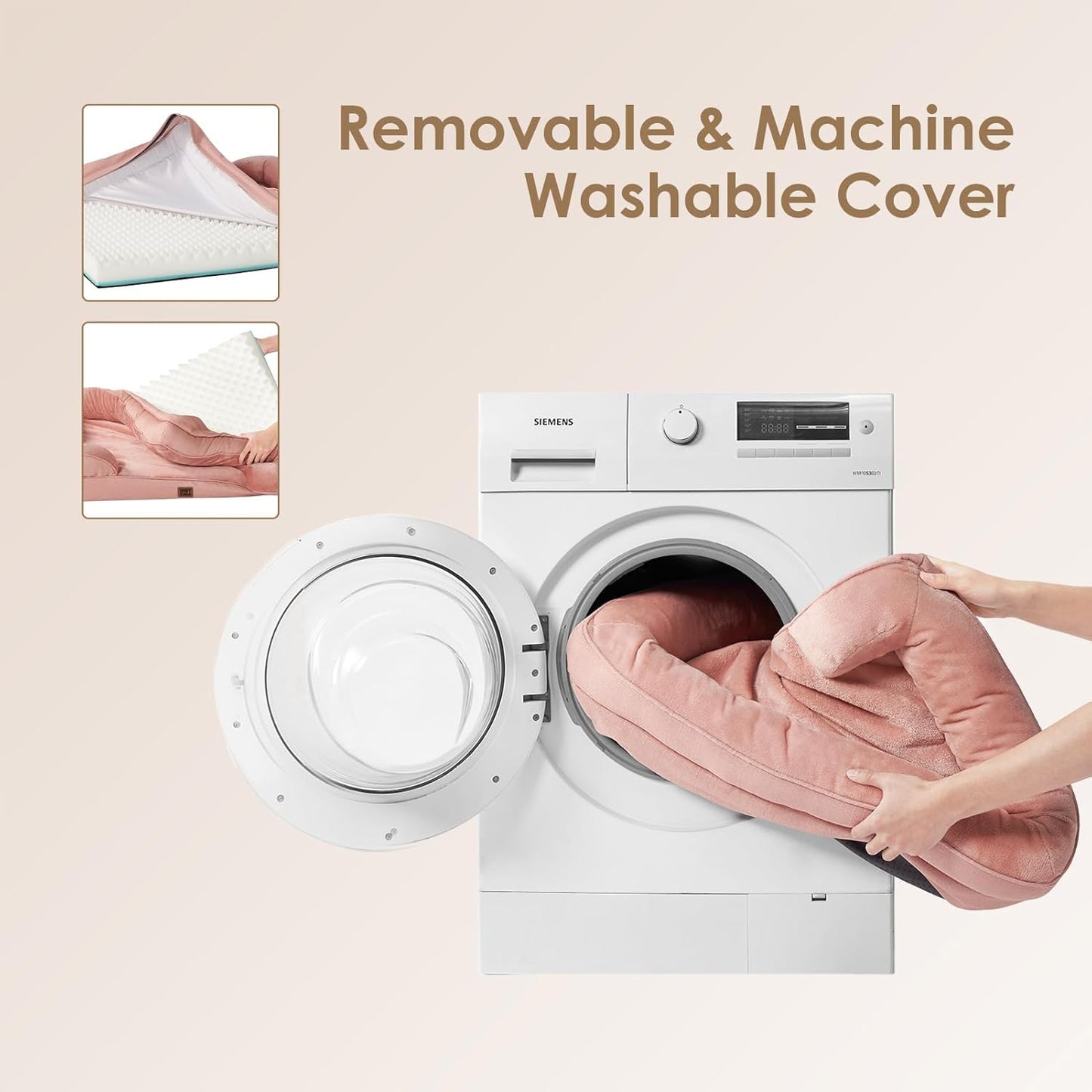 EHEYCIGA Orthopedic XL Dog Beds, Waterproof Memory Foam Dog Bed for Extra Large Dogs, Non-Slip Bottom and Egg-Crate Foam Big Pet Couch Bed with Washable Removable Cover, Dusty Pink