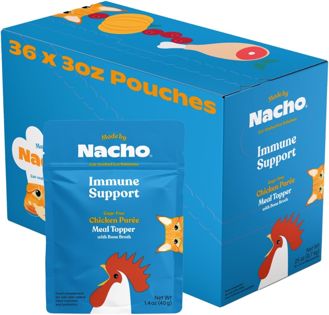 Made by Nacho Immunity Support Cage-Free Chicken Puree Meal Topper with Bone Broth (36 Count), Limited Ingredients