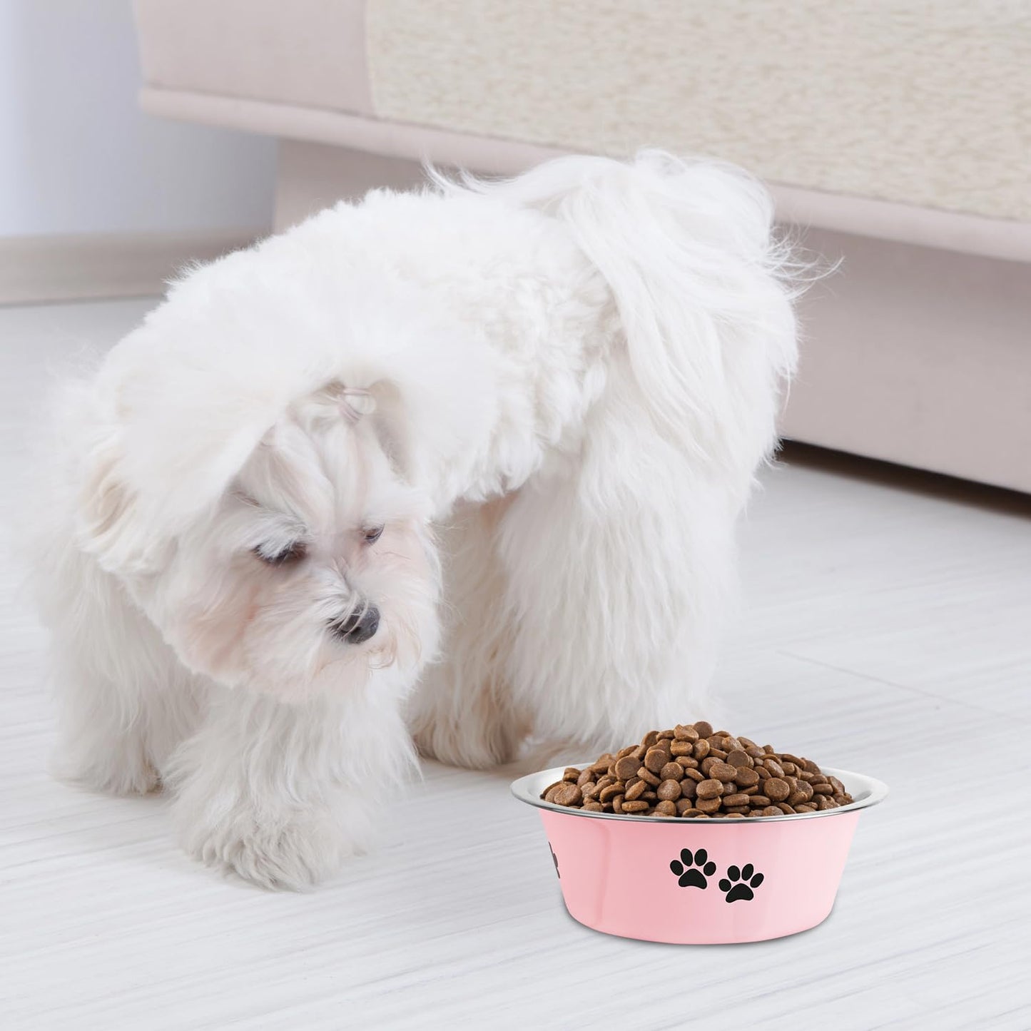 Stainless Steel Dog Bowls, Nonslip Rubber Bottom No Spill Proof Skid Metal Insulated Dog Bowls for Large Medium Small Breed Dogs (Pink, 3.6 Cups/29 OZ)