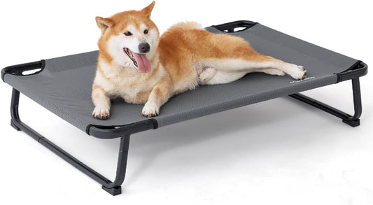 Made4Pets Elevated Cooling Dog Bed for Small Medium Dogs – Raised Pet Cot with Breathable Mesh, No-Slip Feet, Chew-Resistant Frame, Portable Indoor & Outdoor Dog Hammock Bed, 32"x25", Gray