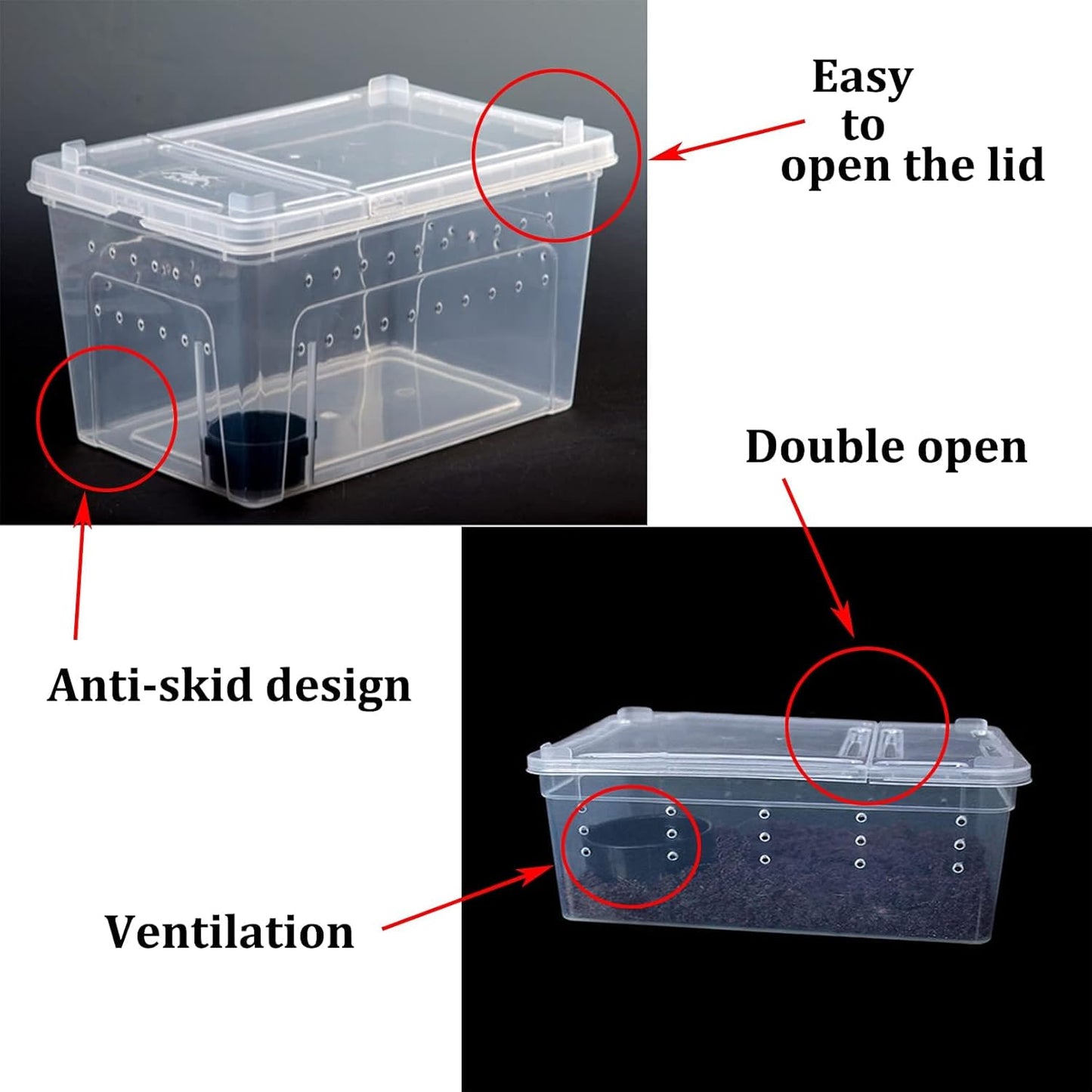 Critter Keeper 2-Pack, Cricket Cage & Reptile Feeding Box 12.59"x8.66"x5.9" Transparent Portable Plastic Snake Habitat Escape-Proof Ventilated Design for Gecko, Tarantula, Scorpion, Spider, Frog