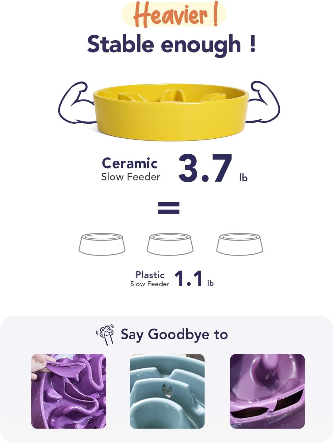 LE TAUCI Slow Feeder Dog Bowls Ceramic,3 Cups Slow Feeding Dog Bowl Medium Large Breed, Pet Bowl for Fast Eaters, Puzzle Pet Dishes, Star Yellow