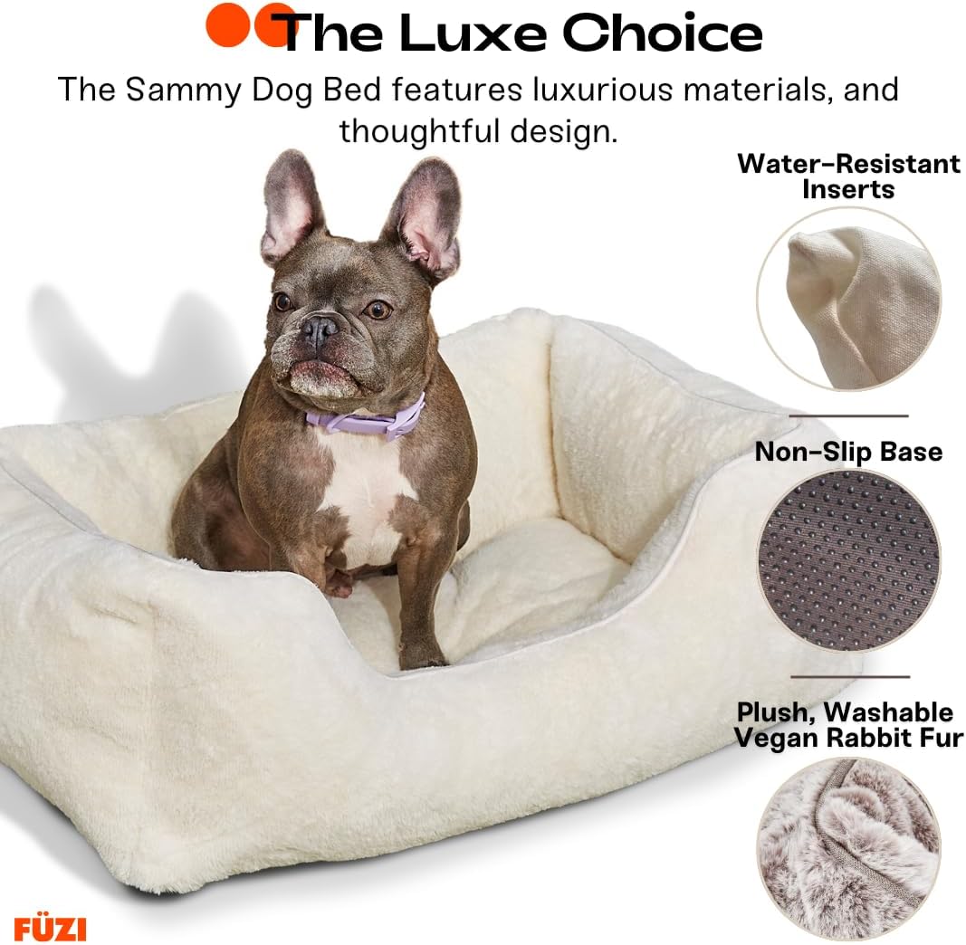 FUZI Luxury Aesthetic Dog Bed for Medium Dogs with Washable Cover, Pet Couch, Pet Bed with Sides, Non-Slip Bottom, Soft and Durable Calming Dog Bed, Faux Rabbit Fur, Medium 31.75x23.6x9.5 Light Brown