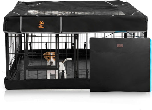 PJYuCien Dog Playpen Outdoor Plus Storage Bag, 24" H 8 Panels Puppy Pen with Square Bottom & Top Cover, Heavy Duty Dog Fence for Camping