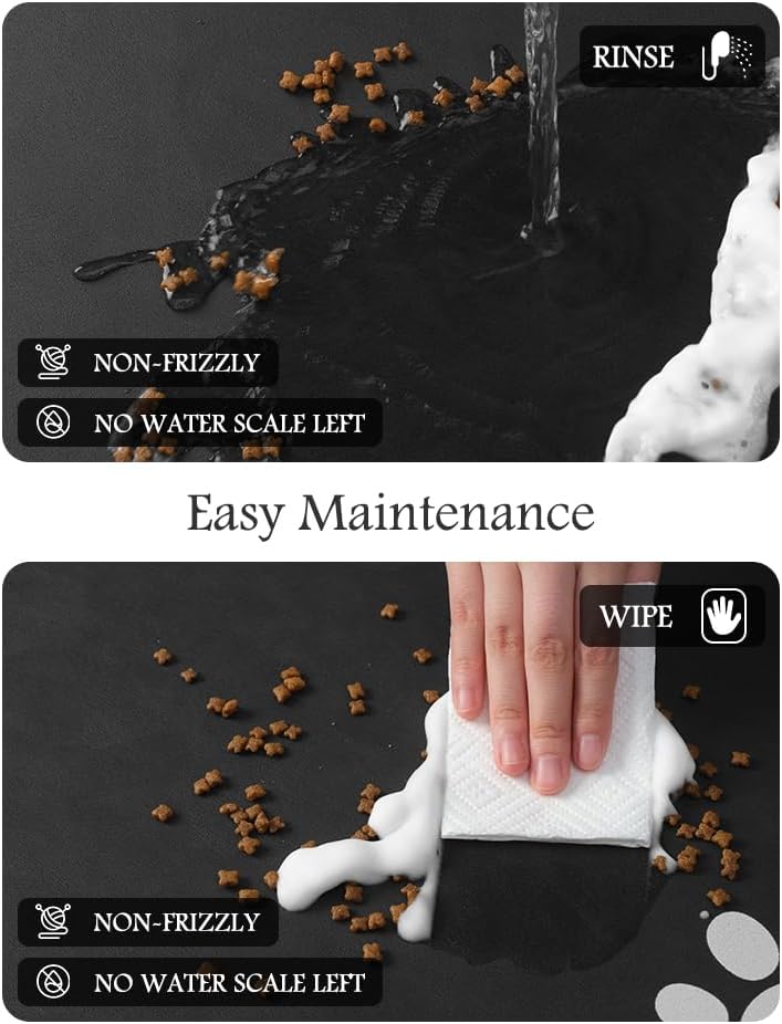 Pet Feeding Mat-Absorbent Dog Mat for Food and Water Bowl-No Stains Quick Dry Water Dispenser Mat-Dog Accessories Pet Supplies-Bowl for Messy Drinkers（Black,17"x34"