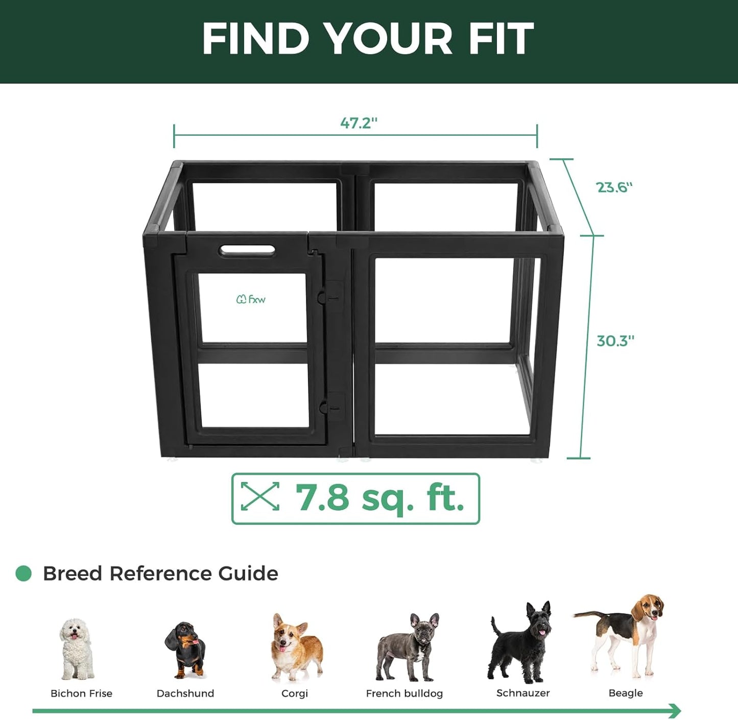 FXW AuraSpace Acrylic Indoor Unleashed Dog Playpen for Small and Medium Dogs, 30 Inch, 12 Panels, Black