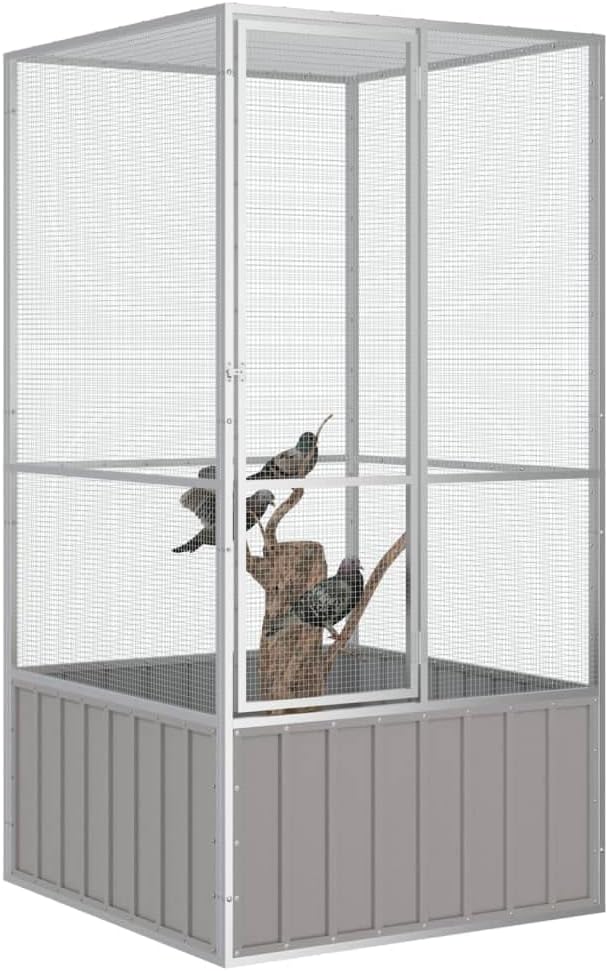 Steel Bird Cage, Large Flight King Bird Cage for Cockatiels African Grey Quaker Amazon Sun Parakeets Green Cheek Conures Pigeons Parrot Bird Cage Birdcage, Gray 43.7"x42.1"x83.3"