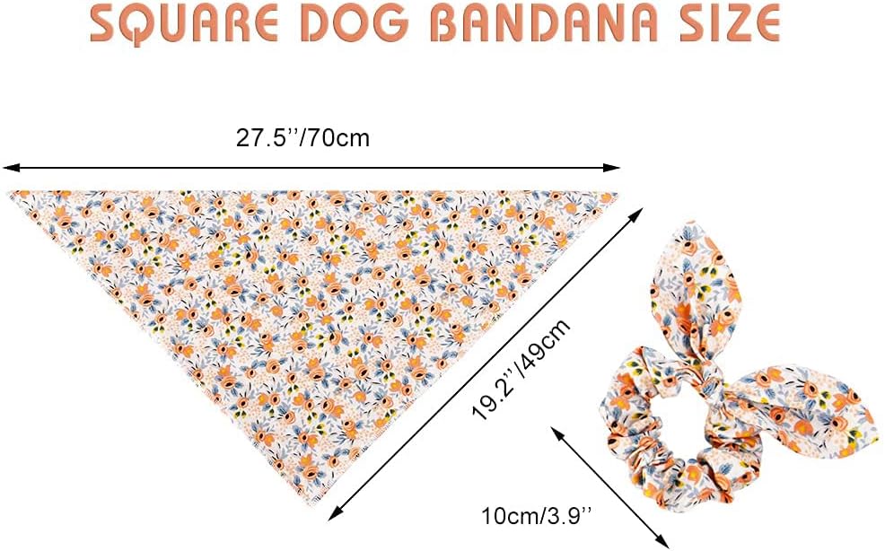 E-Clover Dog Bandanas & Matching Scrunchie Set Cute Flower Dog Scarf Bibs Girl Pet Bandana with Bow Tie for Medium Large Dogs Owner Mom Spring