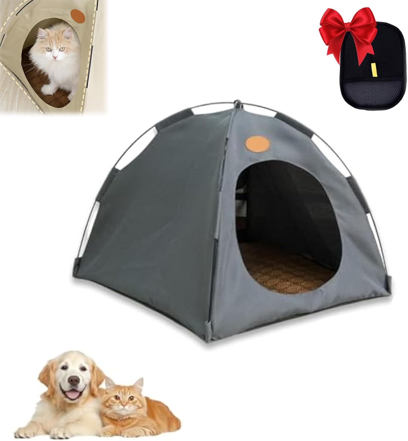 BreezyDen Pop-Up Pet Tent – Portable Indoor/Outdoor Cat Tent, Waterproof Pet Hideaway for Cats & Small Dogs with Mesh Window, Anti-Slip Base & Washable Design (Dark Gray, XL (20 catties Kitten))