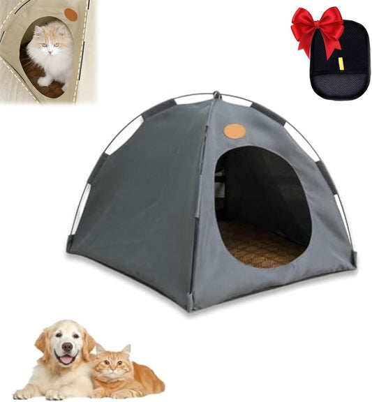 BreezyDen Pop-Up Pet Tent – Portable Indoor/Outdoor Cat Tent, Waterproof Pet Hideaway for Cats & Small Dogs with Mesh Window, Anti-Slip Base & Washable Design (Dark Gray, S (4 catties Kitten))