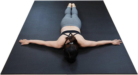 RevTime Extra Large Exercise Mat 7 x 5 feet (84" x 60" x 1/4") 6 mm Thick & High Density Mat for Home Cardio and Yoga Workouts, Durable Gym Floor Mat, Black