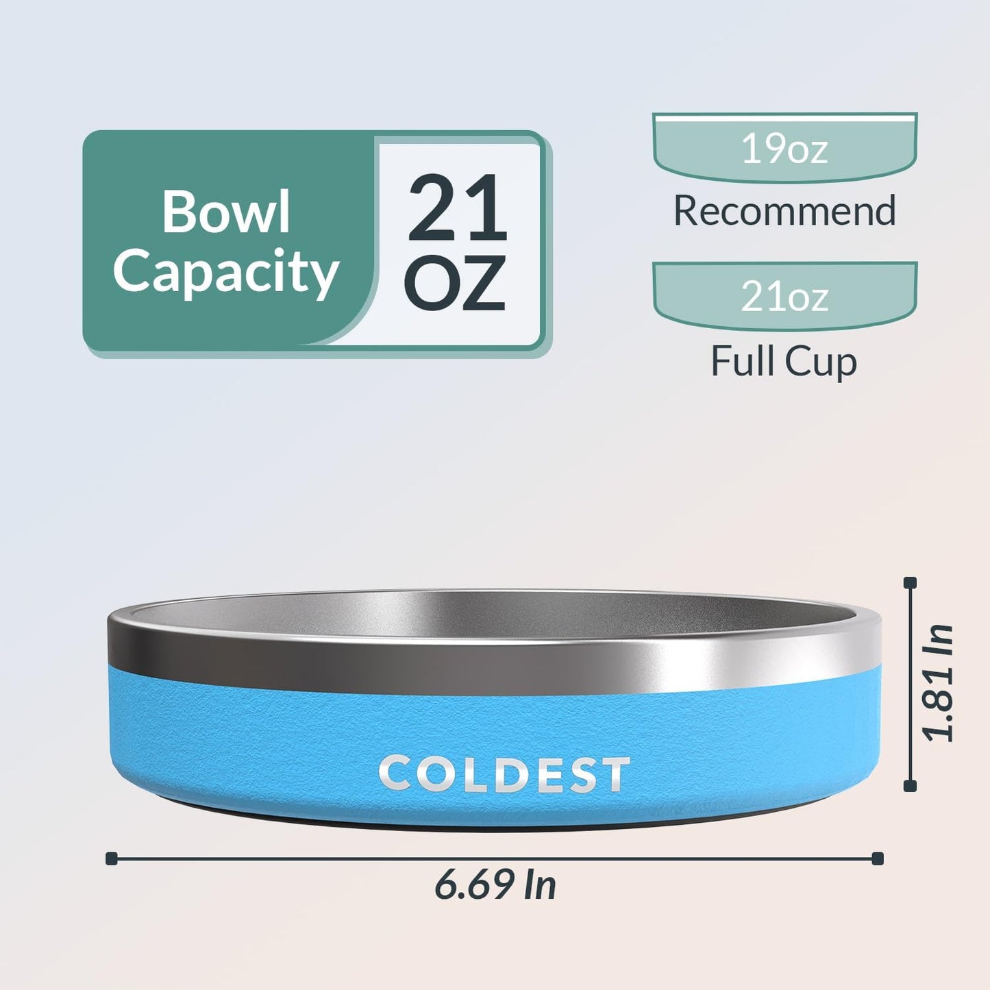 Coldest Dog Bowl - Anti Rust Metal, Non Slip, 3 Layers Insulated Stainless Steel Dog Bowls - Spill Proof & Heavy Duty - Water Bowl for Dogs, Cats & Pets, Dish Washer Safe (21 oz, Celestial Blue)