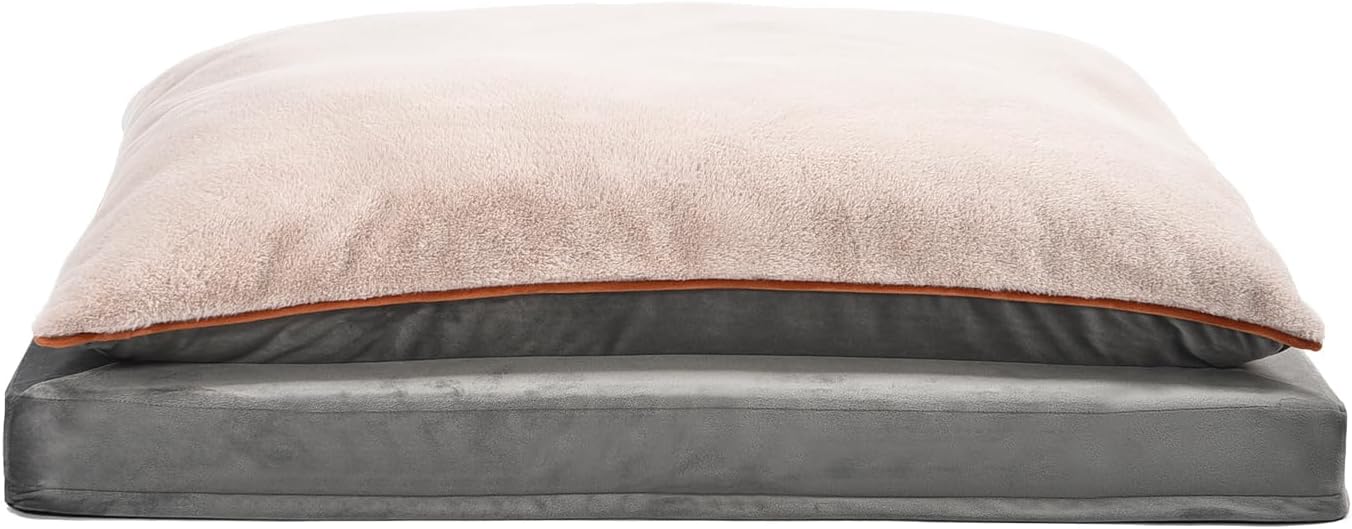 Amazon Basics Dog Bed with Cooling Gel Memory Foam, Pressure-Relief Support for Dogs up to 90lbs, Non-Slip Bottom, Machine Washable Cover, Extra Large Sized (40" x 30"), Grey