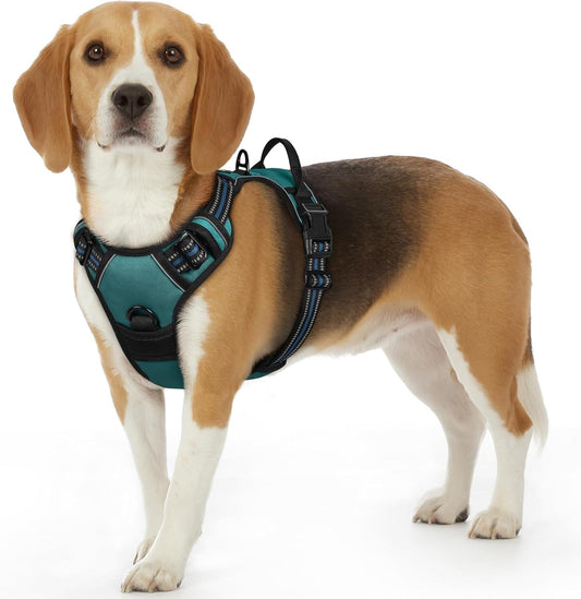 Eagloo Dog Harness Small Sized Dog, No Pull Service Vest with Reflective Strips and Control Handle, Adjustable and Comfortable for Easy Walking, No Choke Pet Harness with 2 Metal Rings, Dark Green, S
