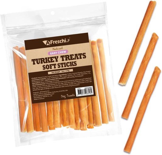 AFreschi Soft Turkey Stick Dog Treats – 6oz, USA-Sourced Trukey, All-Natural, Hypoallergenic, High-Protein, Low-Fat, Healthy & Easily Digestible, Puppy & Training Snack