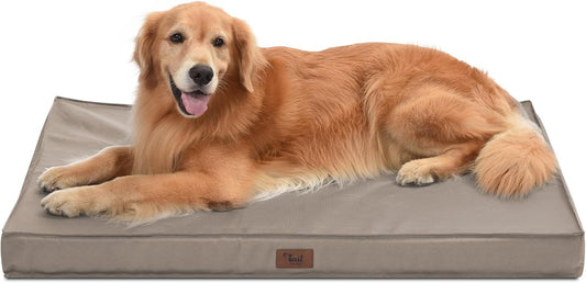 Orthopedic Dog Bed for Extra Large Dogs, XL Waterproof Dog Bed for Large Sized Dogs, Egg Crate Foam Pet Bed with Removable Washable Oxford Cooling Cover, Khaki
