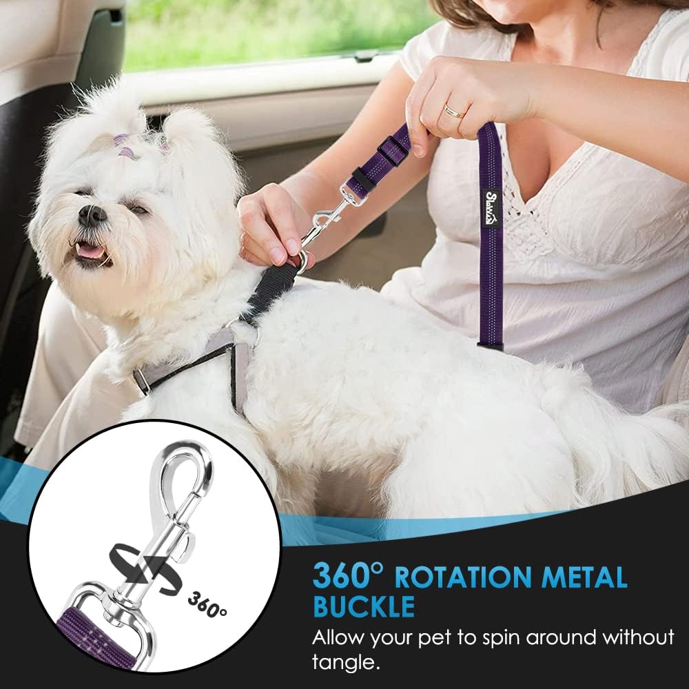 Lukovee Dog Safety Vest Harness with Seatbelt, Seat Belt Adjustable Pet Harnesses Double Breathable Mesh Fabric with Car Vehicle Connector Strap for Dog (Medium, Purple)