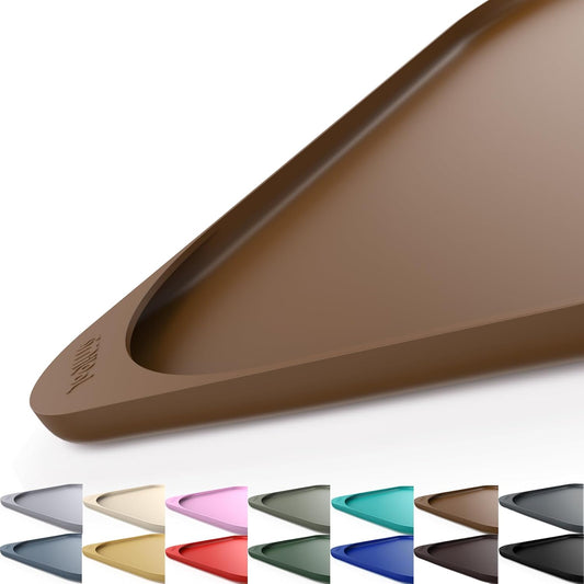 Silicone Pet Feeding Mat with Raised Edge & Residue Collection Pocket for Food and Water, Dog Bowl Mats, Cat Bowls Placemat with High Lip for Floor Waterproof, 22 x 14 x 0.8 Brown