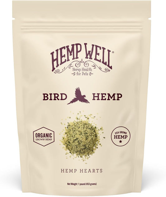 Hemp Well Organic Hemp Hearts –Reduces Feather Plucking, Promotes Relaxation, Immune Support, Organically Sourced, USA Grown, GMO Free – 1 Pound Bag