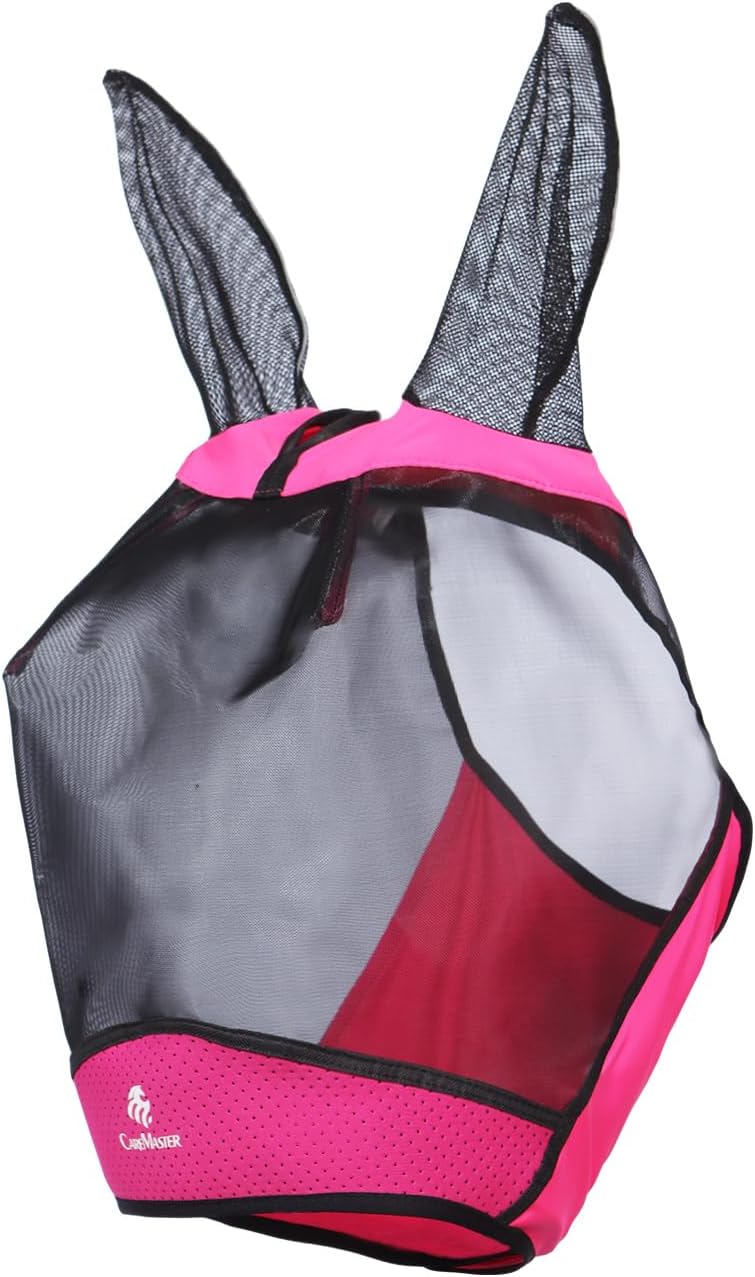 Horse Fly Mask Large Space Breathable UV Protection Equine Mask with Reflective Features on Ears Hot Pink M