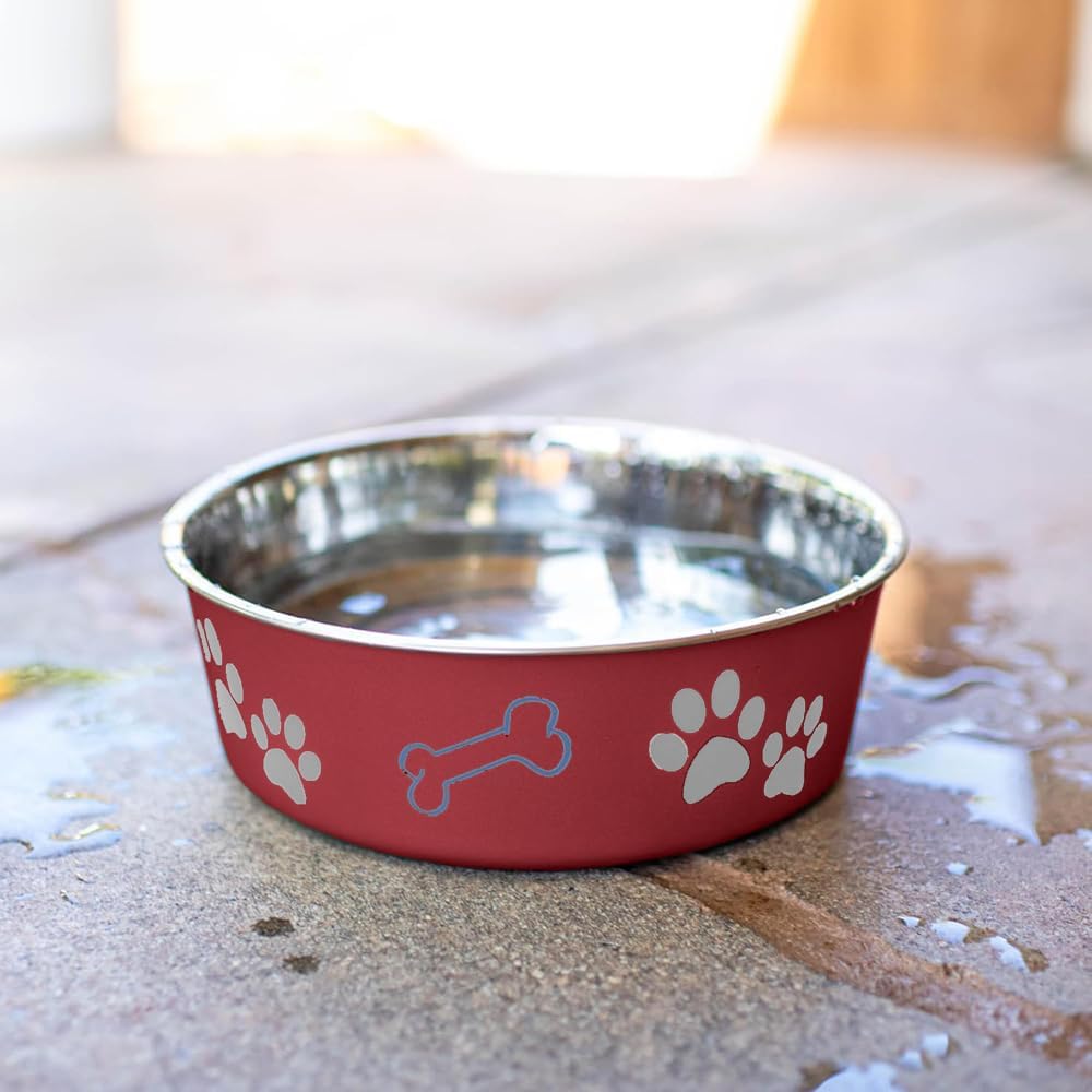 Loving Pets Bella Dog Bowls- Stainless Steel Dog & Cat Bowls - Spill Proof Dog Food Bowl, Cat Bowl, Puppy Essentials & Pet Supplies Great for Home & Travel (Medium 20-25 lbs, Merlot)