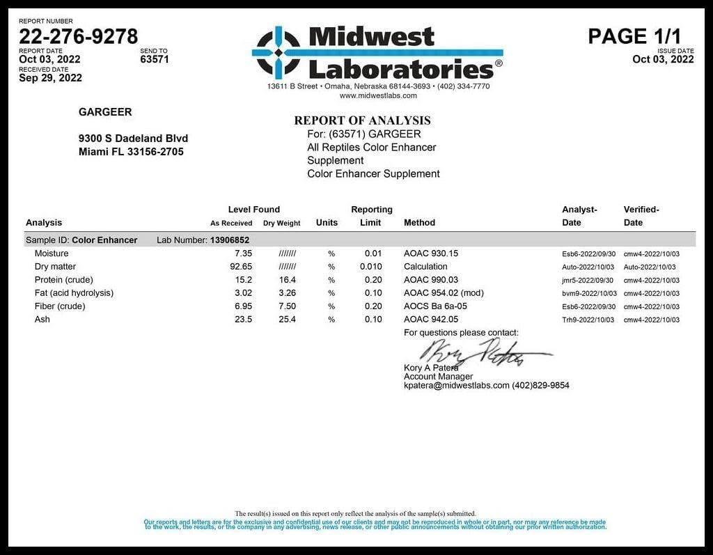 All Reptiles Color Enhancer. Magnify Vibrant Colors, and Boost Health with Much Needed Minerals and Vitamins. 2oz Pouch for Weekly Use. Enjoy!