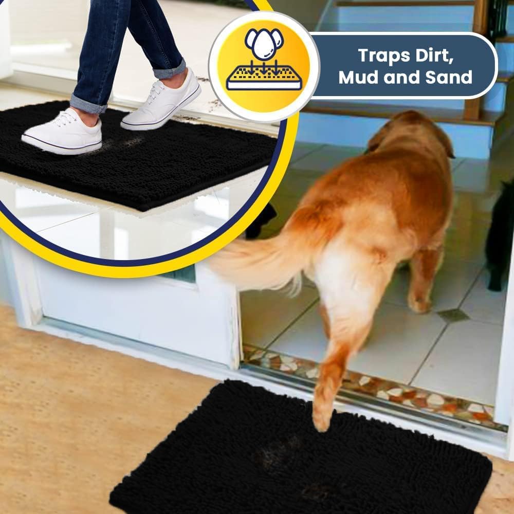 Muddy Mat® Shown on TV – Super Absorbent Microfiber Dog Door Mat for Muddy Paws, Non-Slip Washable Pet Rug, Quick Dry Chenille Entryway Carpet, Machine Washable Indoor Outdoor mat, Black 30"x19"