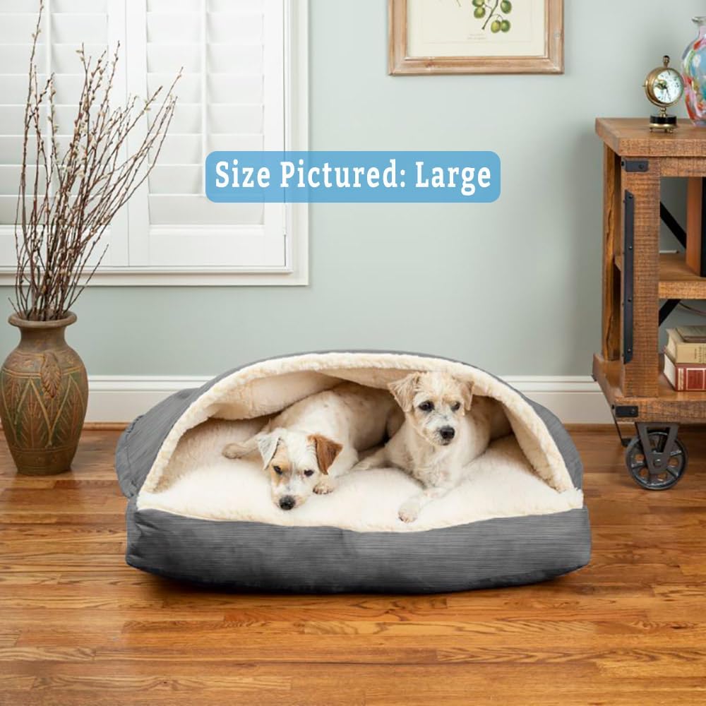 Snoozer Rectangle Cozy Cave Dog Bed - Indoor Dog Bed with Cover Cave, Covered Calming Burrow for Small & Medium Sized Pets with Blanket Attached, Enclosed, Washable - Medium, Heather Gray