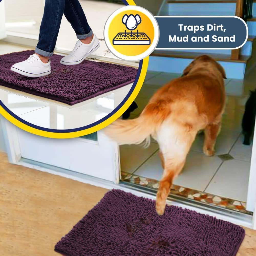 Muddy Mat® Shown on TV – Super Absorbent Door Mat Indoor, Microfiber Quick Dry Chenille Entryway Rug, Non-Slip Front Door Mat, Indoor Mats for Entryway, Machine Washable Pet Rug, Dark Purple 36"x60"